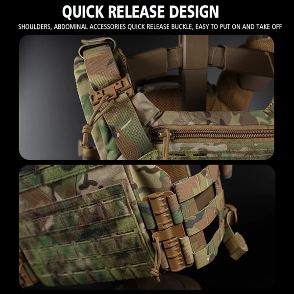 K19 Airsoft Tactical Vest Jakt Militär MOLLE Väst med Quick Release Slide System Kompatibel S/M/L Baffelplatta 1000D Nylon VE-83 RG