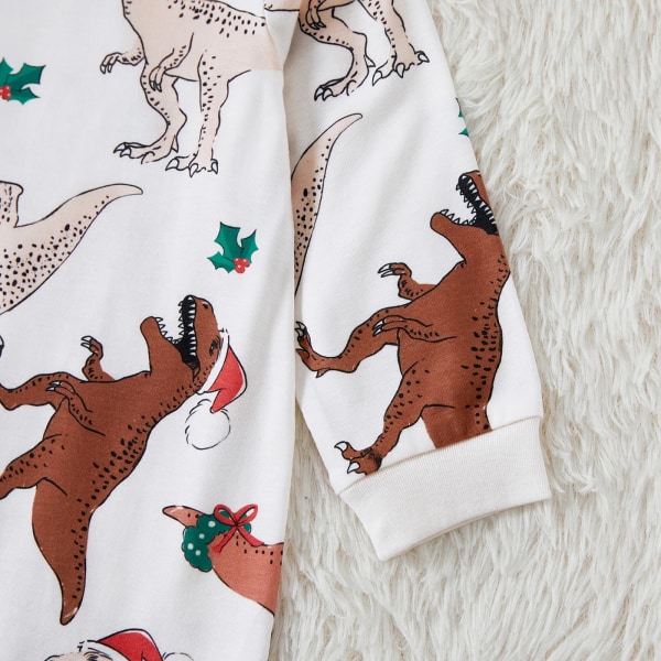 Jul Dinosuar Print Familjematchande pyjamasset (flammsäker) White Baby3-6M