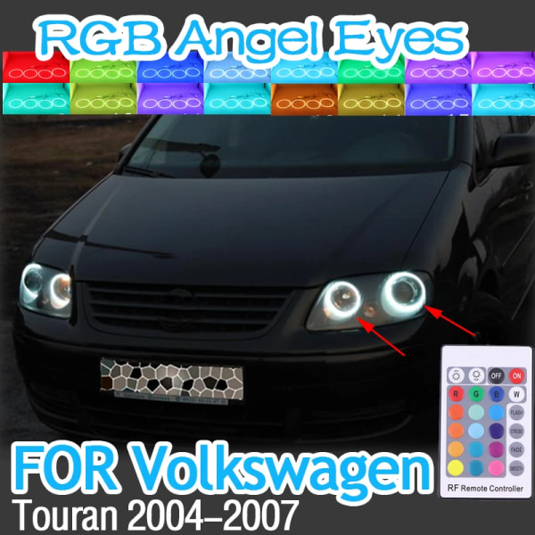 DIY RGB flerfärgad RF-fjärrkontroll Halo Ringar DRL LED Angel Eyes Kit För Volkswagen VW Touran 2004 2005 2006 Tillbehör