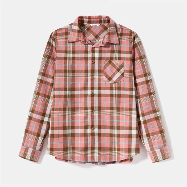 Matchande kläder för familjen print V-ringad bälte med volangfåll Klänningar och rutiga skjortor Pink Men XL