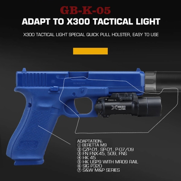 X300 Tactical Flashlight Pistol hölster U.S. Kydex Material för Beretta CZP FN HK SIG S&W Military Hunting Airsoft hölster GB-K-05 CP