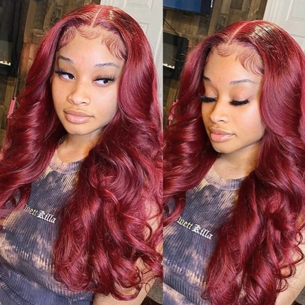 Burgundy Wine 99J Red Glueless Body Wave V Del 100% Människohår För Kvinnor U-form Peruk 30 tum Lös vågig hel maskintillverkad peruk 130density 22inches