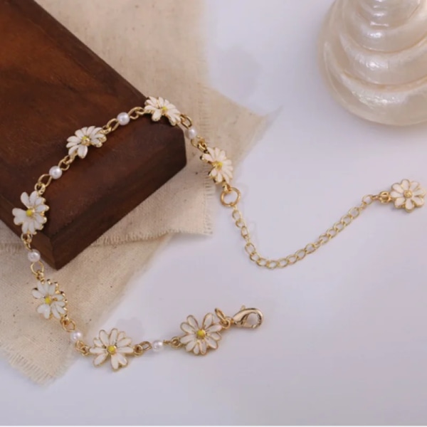 Söt Blomma Armband Daisy Nyckelben Kedja Armband För Kvinnor Flickor Söt Kort Choker Damer Söt Daisy Halsband Smycken Present Gold-Necklace