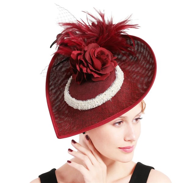 Tårformad Sinamay Fascinator Bröllop Millinery Hatt Fest Karneval Fedora Hattar Kentucky Derby Headpiece Church Top Hat Wine Red