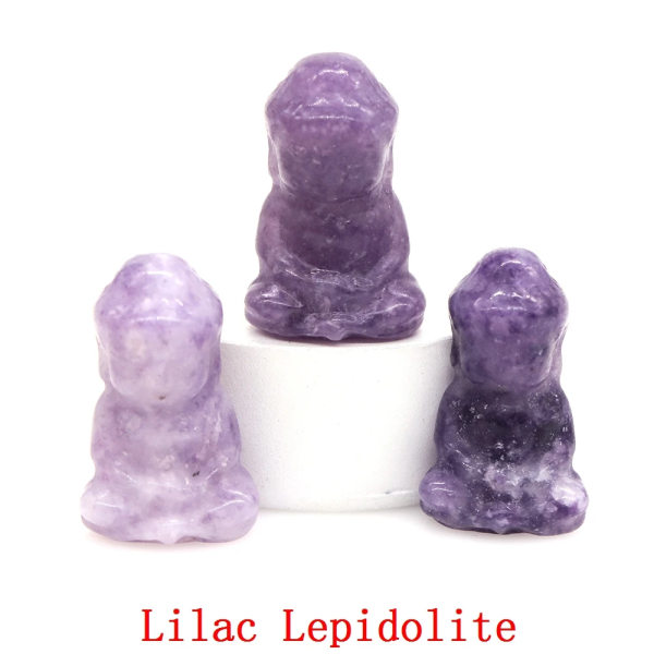 Buddhastaty Naturstenar Reiki Healing Kristaller, Andlig tro Figurine Be Rikedom Lucky Crafts Hem pärla dekoration 1,2" Lilac Lepidolite 5 pcs