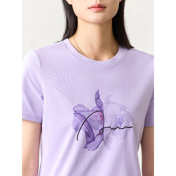 Minimalism 2023 Sommar Ny O-hals Kvinnor T-shirts Printed Brev Broderi Bomull Kortärmad Kvinnlig Topp Kvinnor 12352022 purple S