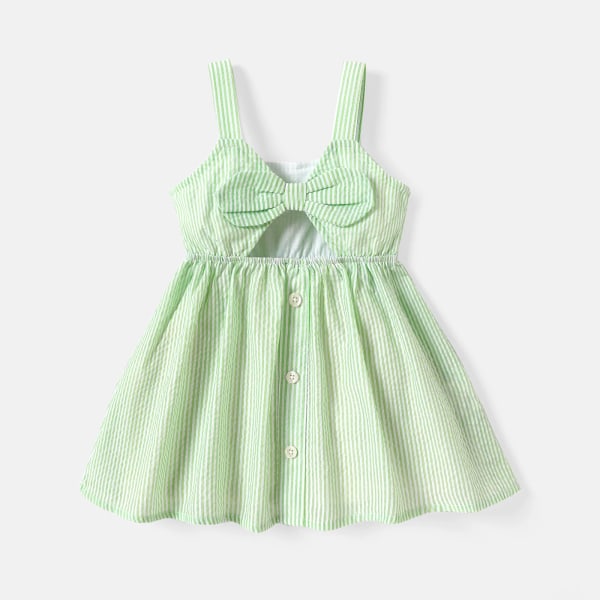 Baby Girl Pinstriped Bow Front Cut Out Cami Dress Green 3-6Months
