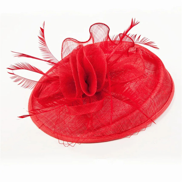 Kvinnlig Chic Sinamay Fascinator Dam Bankett Huvudbonad Brud Bröllop Hårband Kvinnor Kyrka Huvudbonad Mode Fedora Red