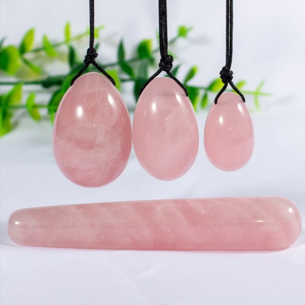 1 Set Natural Rosa Rose Quartz Yoni Jade Ägg Healing Crystal Massage Stick Stone Kvinnor Kegel Exerciser Reiki Healing Ädelsten Pink Crystal Egg Set