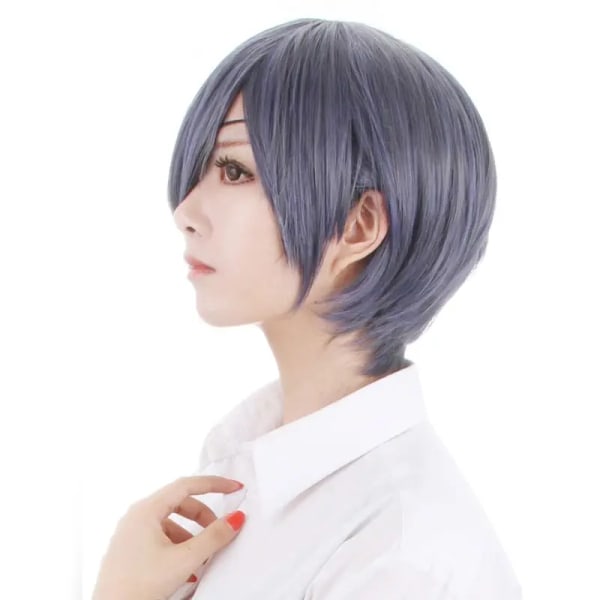 Anime Black Butler Kuroshitsuji Ciel Phantomhive Peruker Gråblå Mix Kort syntetiskt hår Cosplay Peruk + Svart ögonlapp + Peruk Cap Wig and Eyepatch One Size