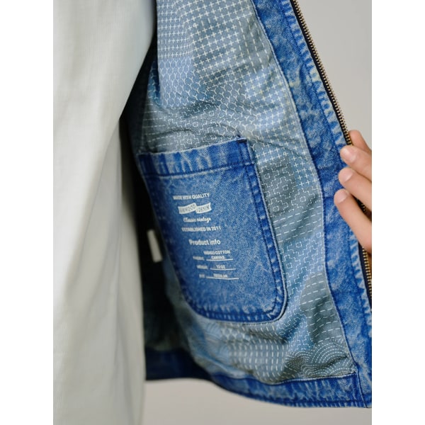 2023 Höstny Vintage Denim Män ärmlös utomhus Väst Jacka Fiske Cargorockar Wash Indigo XL REC 73-80KG