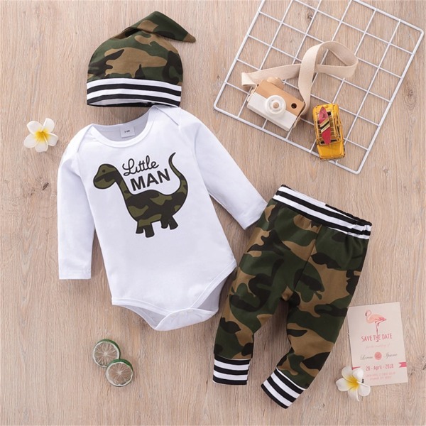 3st Baby Baby Nyfödd pojkeoverall Romper Nyfödd 95 % bomull dinosauriebyxa set White 0-3 Months