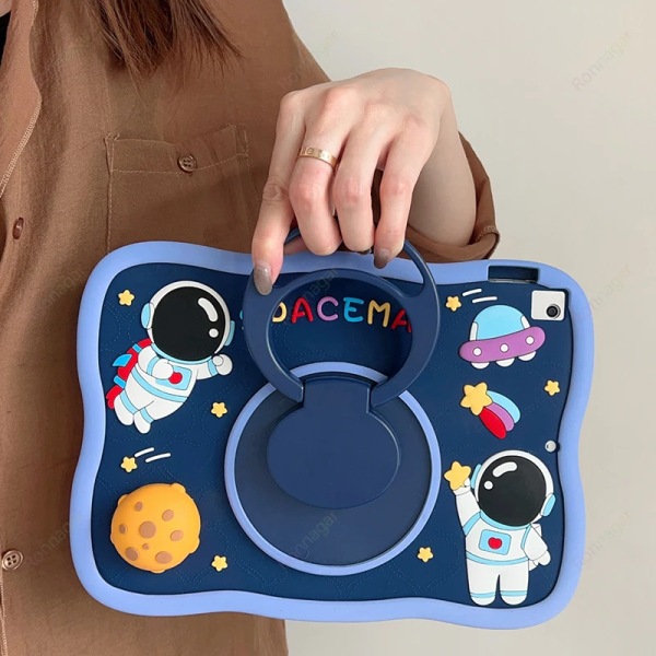 Cartoon Astronaut Case för iPad 6:e/5:e generationens 9,7 tum 2018/2017 iPad Air 2 Case Roterande Kickstand Case Barn IPad 5th 6th Gen 9.7 Unicorn NO Strap