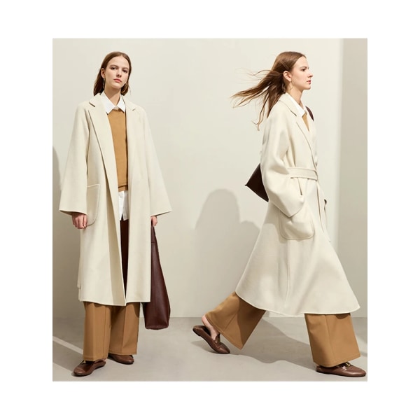 Minimalistisk ny fransk ullkappa för kvinnor 2023 vinterkavajkrage med bälte Vintage kvalitet mode långa blandningar 12324006 camel S