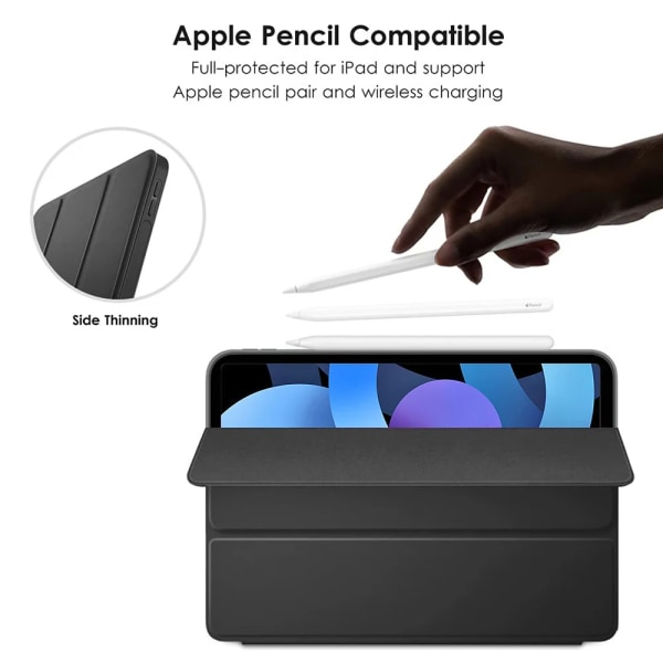 Case för Apple iPad Air 9.7 10.5 10.9 3:e 4:e 5:e generationens Magnetic Flip Smart Cover för iPad Air 1 2 3 4 5 2020 2022 iPad Air 5 10.9 2022 Black Hard Shell