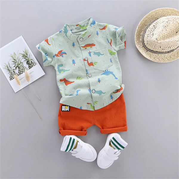 Nyfödd pojke 100 % bomull 2 ​​st Print Kortärmad baby Set härliga sommarkläder Partihandel Barnkläder Blue 18-24 Months