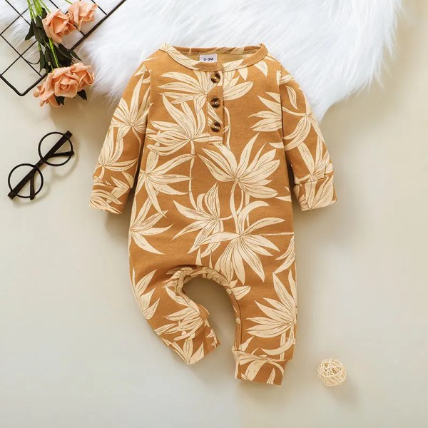 100 % bomull med grafiskt/blommigt print Baby långärmad jumpsuit Khaki 3-6Months
