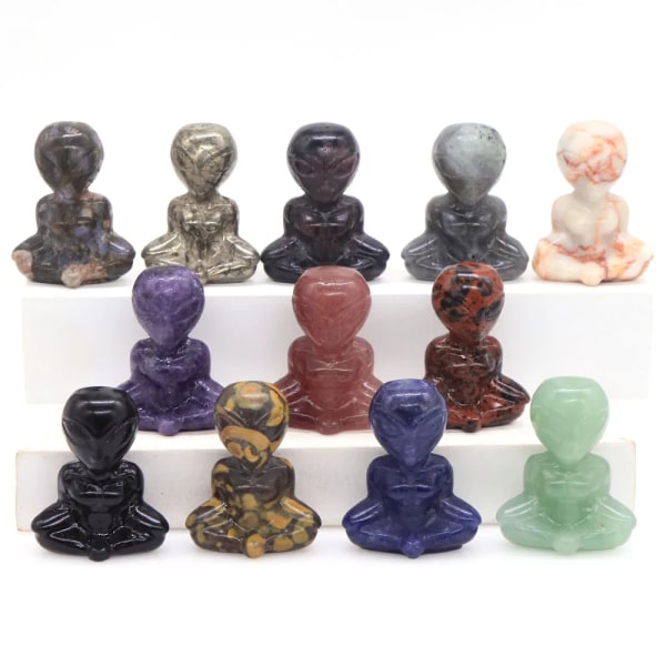 1,6" Yoga Alien Naturlig läkande sten Kristall snidad abstrakt konsthantverk Meditationsfigur Vardagsrum Sovrum Dekoration Present Random Stones 5pcs