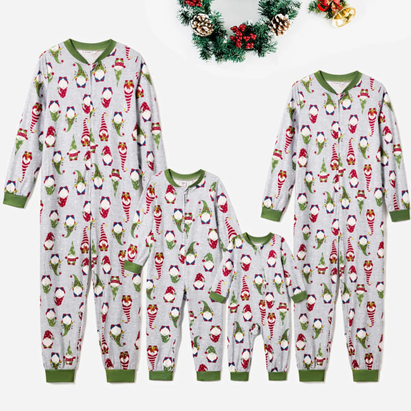 Julfamilj Matchande Gnome All-over Print Långärmad Romper Pyjamas Set (Flamsäker) Green Baby3-6M