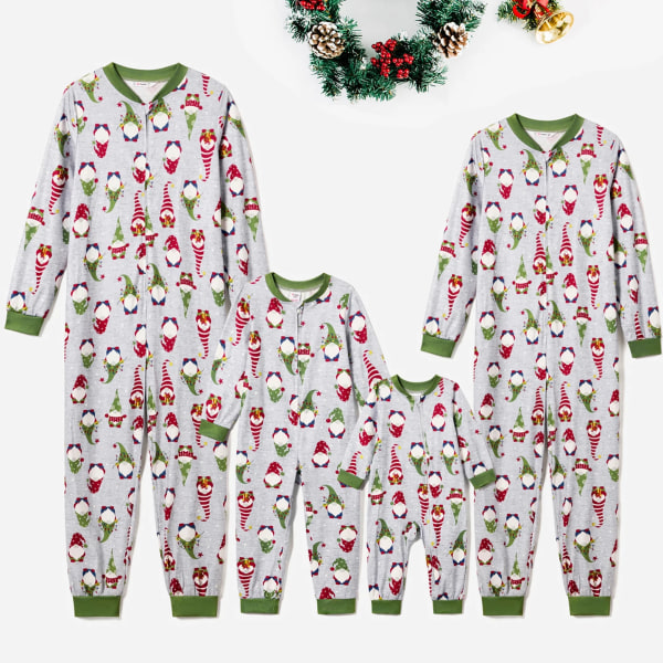 Julfamilj Matchande Gnome All-over Print Långärmad Romper Pyjamas Set (Flamsäker) Green Kids6-7Years