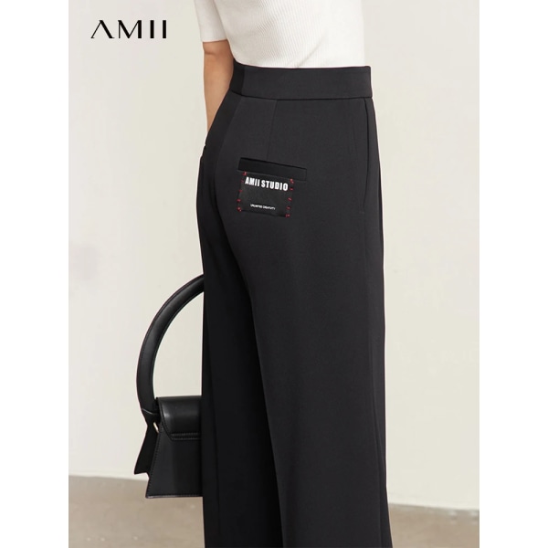 Minimalism Casual Vida ben 2023 Vårnya kontor Damskjortor & blusar Elastisk midja Lös svarta pantalones 12341158 black M