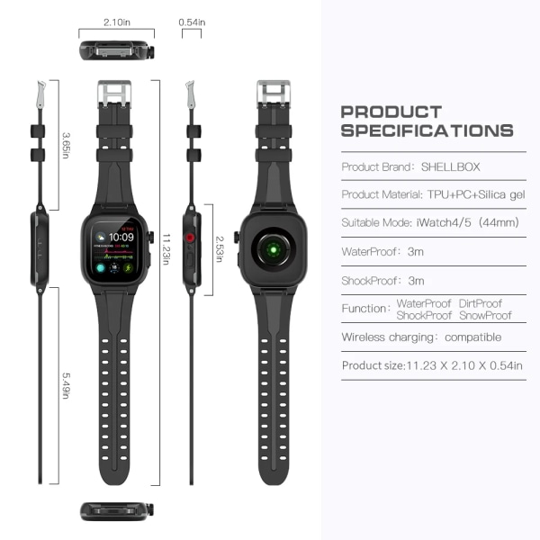 Silikonrem Vattentät Sports Watch Case Lämplig Apple Watch 6 5 4 3 2 SE 44mm 42mm iwatch 8 7 45mm 41mm Ersättningsband Black For 41mm