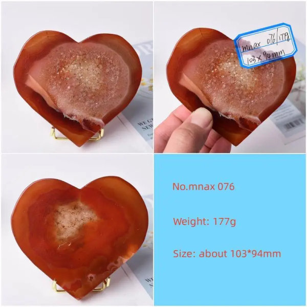 1 st Naturlig karneol hjärtformad handsnidad kärleksröd agatkluster Kristall Souvenir Druzy Heminredning Samlargåva m076