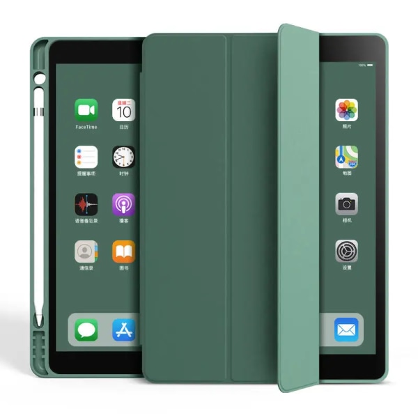 Med case iPad 9:e generationens case 2021/iPad 8:e generationens case 2020 10,2 tums iPad 7:e generationens fodral 2019 för automatisk cover /sömn Dark Green iPad 7th 10.2