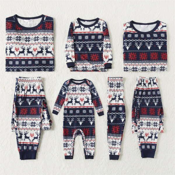 Julpyjamas set överallt Renar och snöflingor Print Familjematchande kläder Långärmade pyjamasset Royal Blue Men L