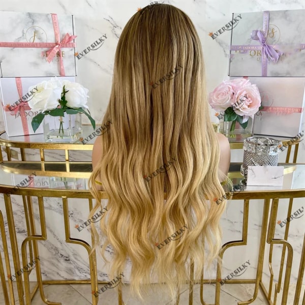 Brown Root Ombre Honung Blond 100% Människohår U Del Peruk för Kvinnor 150 Densitet Remy Brazilian Hair Machine Made Billig Peruk 150 density 22inches