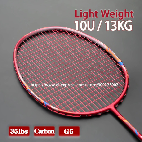 Lättaste 10U G5 100% kolfiber badmintonracketsträng Max spänning 35LBS Professionell för vuxna racketsporter med väskor Black
