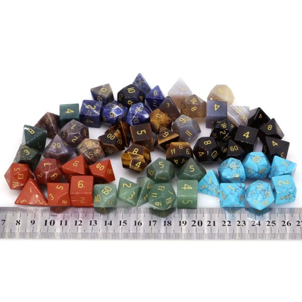 Naturliga läkande ädelstenar Kristall polyedrisk tärning 7 set för häxkonst Dungeon and Dragons Brädspel Energichakra Heminredning Black Obsidian 10 sets