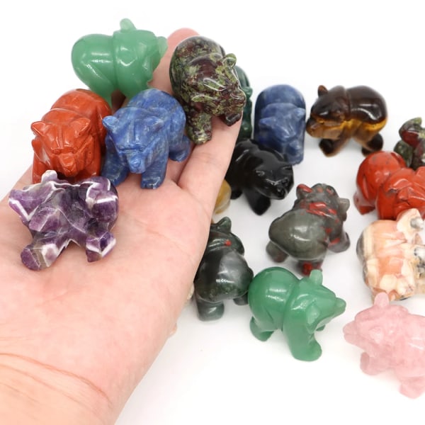 1,6" Björnstaty Natursten snidad Kristall Reiki Healing Djurfigurer Ädelstenshantverk Hempärla Dekoration Gåvor Partihandel Amazonite 5 PCS