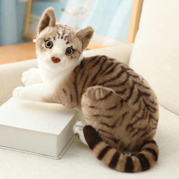 Simulering Siamese Cat Plyschleksak stoppad naturtrogen Siam American Shorthair Doll Djur Leksaker för husdjur för barn Flickor Julpresentdekor 40CM lying grey cat