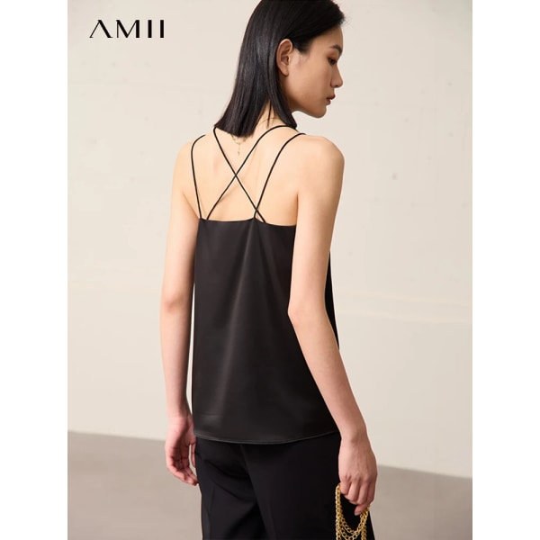 Minimalism Kontrastfärger Topp Dam 2023 Sommar Chiffong Svarta Tankar & Camisole Strappy Shirts Sexig Dam Väst 12342233 black L