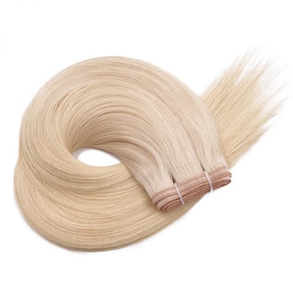 Hair Weft Virgin Hair Extensions Flat Silk Hair Weft 50g/2st Sy i buntar Riktigt människohår Slät rakt hår till salongen 1001 20inches