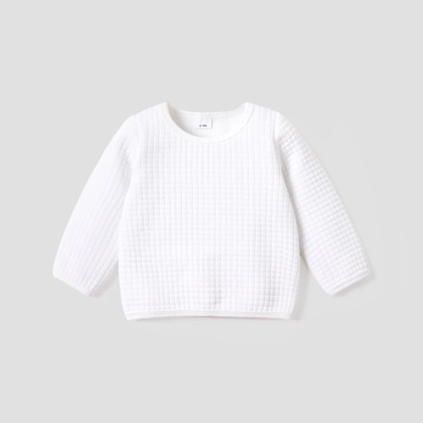 Baby pojke/flicka fast våffla texturerad långärmad tröja White 6-9Months