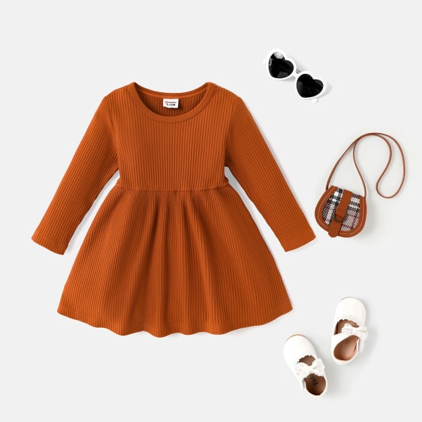 Baby Girl Enfärgad eller randig/ print långärmad Naia™-klänning Brown 6-9Months