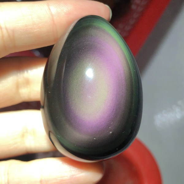 Högkvalitativ naturlig regnbåge, handskuren Obsidian Egg Mineral Reiki Healing Gemstone 90-110g