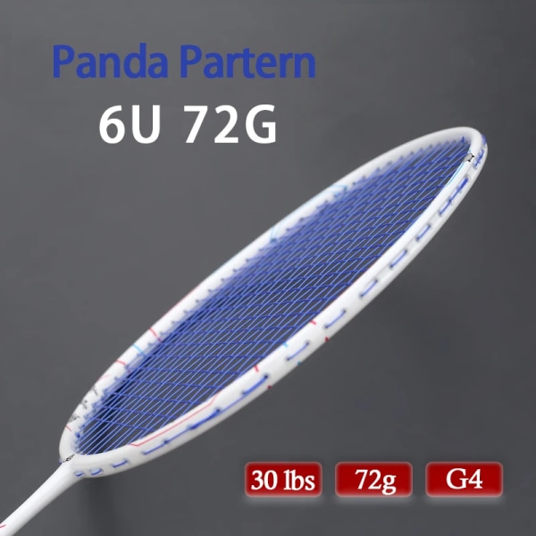 Professionell 100 % kolfiber badmintonracket sträng Panda Partern Ultralätt 6U 72g racketväskor Speed ​​Sports 22-30LBS Vuxen Blue