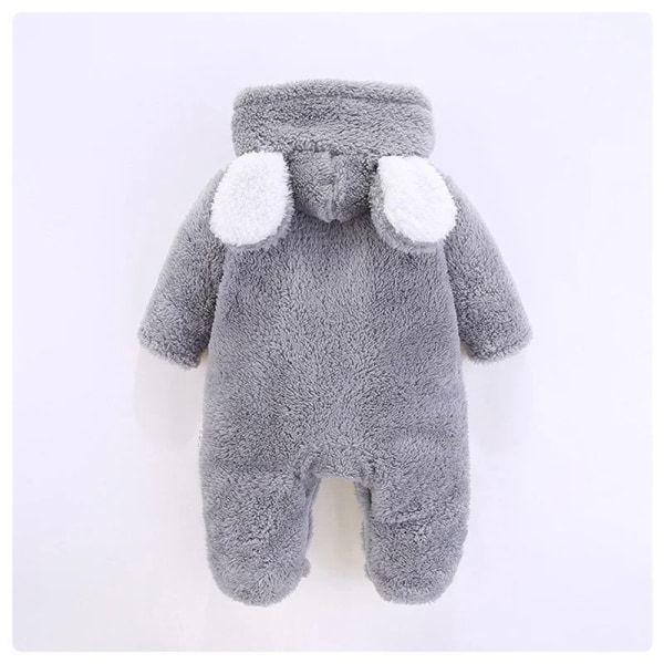 Ny vinter Varm bomull Casual Nyfödd Söt Björn Design Vinter Hooded Jumpsuit Väska Fot Romper för Baby Boy Baby Girl Grey 6-9 Months