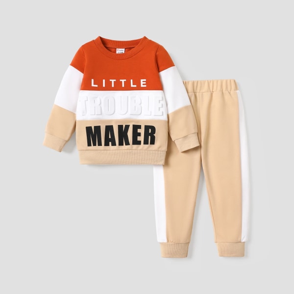 2st Toddler Trendigt print färgblock sweatshirt och byxor Set Apricot 18-24Months