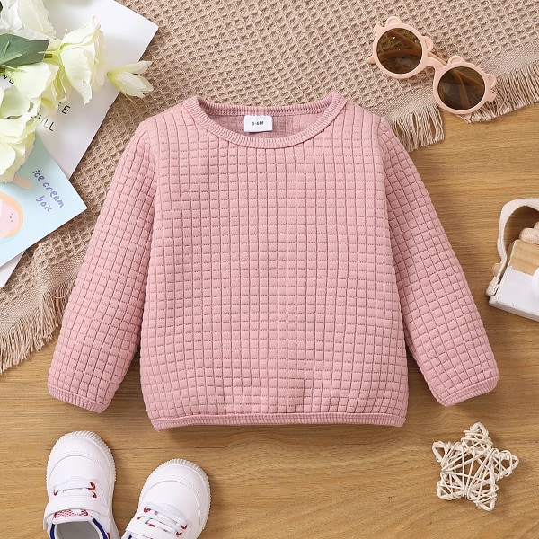 Baby pojke/flicka fast våffla texturerad långärmad tröja Pink 18-24Months