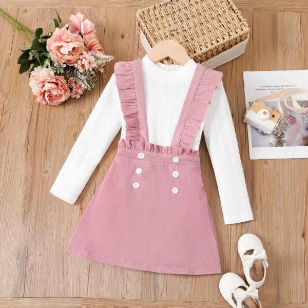2 ST Kid Girl Enfärgad Avantgarde Button Kjol Set Pink 11-12Years