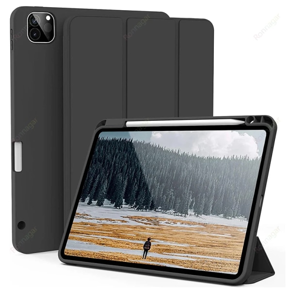 För ny iPad Pro 12,9 case 6:e/5:e/4:e generationens laddningspennhållare Cover Smart Case för iPad Pro 11 Case iPad Air 4 Air 5 iPad Pro 11 2018 Black