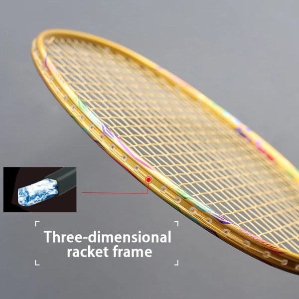 Superlätta 8U 65G Badmintonracketar Strung Professional 100% Full Carbon Fiber Racketpåsar Max Spänning 30LBS Padel För Vuxna Gold