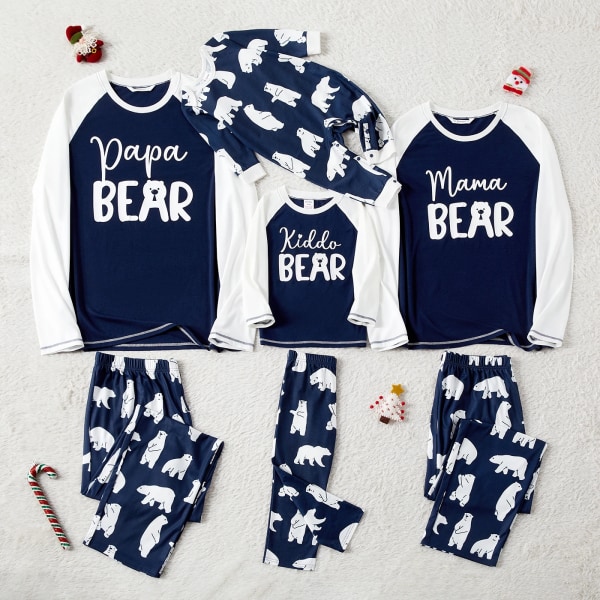 Julfamilj matchande björn- och print Raglan-ärmar pyjamasset (flammsäker) Tibetanblue Baby6-9M