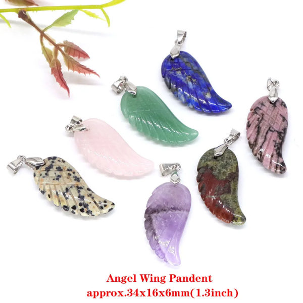 7 st/ set Chakra Mix Naturlig Ädelsten Healing Kristall Snidade Wicca Quartz Stone Hantverk DIY Smycken Staty Heminredning Energi Gif Angel Wing Pandent