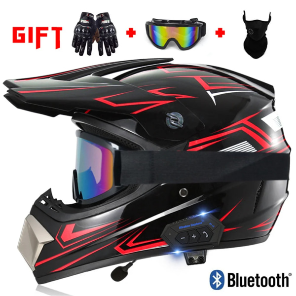 Motorcykel terränghjälm med Bluetooth Motorcykeltillbehör ATV Dirt DH Racing Motorcrosshjälmar för män Multiventilation H XL