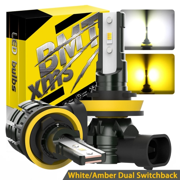 BMTxms 2x H8 H9 H11 H16JP LED-lampa Dual Color Switchback Auto Dim Körlampa DRL 12V 6500K Vit 3000K Amber Gul Billjus 3000K Golden Yellow
